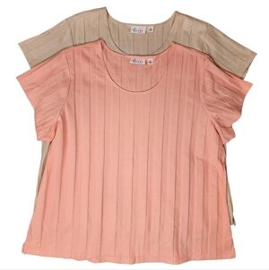 D&Co Women's Short Sleeve Ribbed Tops - Lot of 2 Peach and Tan 2X
